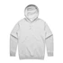 A grey hoodie with a front pocket and a hood, featuring a logo on the front.