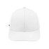 A white classic 6 panel cap featuring a flat brim and a small logo on the side.