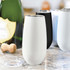 A drink bottle featuring white, black, and light blue vacuum champagne flutes, each with a sleek design and a logo.
