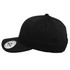 A black Classic 5 Panel Cap with a curved brim and a logo on the inner label.