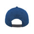 A blue 5 panel cap featuring a snapback closure and a plain design at the back. It has a branded logo.