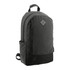 A grey and black computer backpack with a side pocket and branding details. Ideal for carrying laptops and essentials.