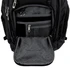 A black laptop backpack with multiple pockets and a large front compartment. It has a branded logo.