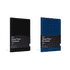 A5 softcover notebooks in black and blue, featuring a minimal design and a logo on the cover.