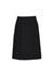 A black women's comfort waist cargo skirt featuring a simple design with side pockets and a straight cut.