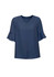 A navy fluted sleeve blouse with a V-neck design, featuring soft, flowing sleeves and a relaxed fit.