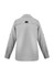 A women's long sleeve button-up shirt in grey, featuring a logo on the back.