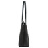 A sleek black tote bag with long handles, featuring a modern design and a subtle logo.