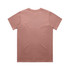 A plain, short-sleeved T-shirt in a muted pink hue, featuring a logo on the back.