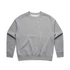 A grey crew jumper with a relaxed fit and long sleeves, featuring a logo on the front.