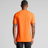 An orange work t-shirt displayed from the back, featuring a logo on the upper area.
