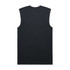 A black sleeveless tank top with a simple design and a logo. Lightweight and suitable for casual wear.