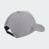 A grey Adidas performance golf cap with a curved brim and an adjustable strap at the back, featuring a logo.