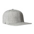 A grey kids' snapback cap with a flat brim and a branding logo on the side.