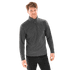A grey quarter-zip fleece top for adults, featuring a high collar and a logo on the chest.