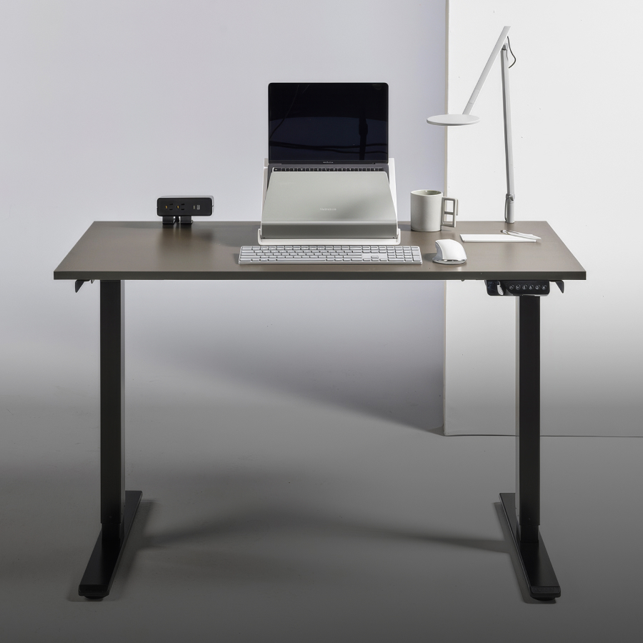 Modern office setup with a sleek height-adjustable desk.