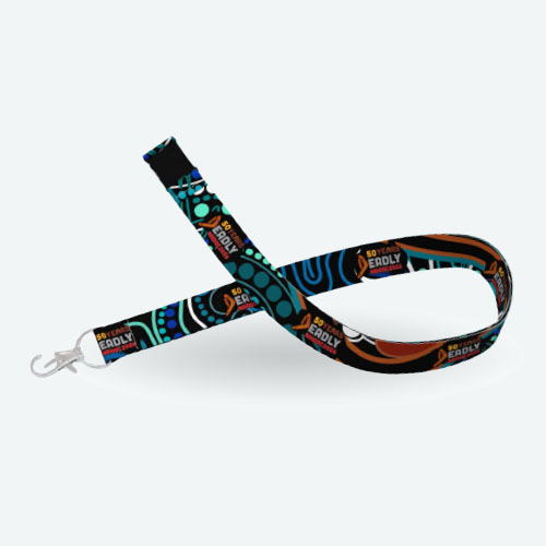 A lanyard featuring artwork by Kevin