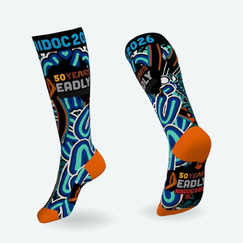 Premium knit crew socks featuring Kevin's artwork, designed for longevity and everyday wear