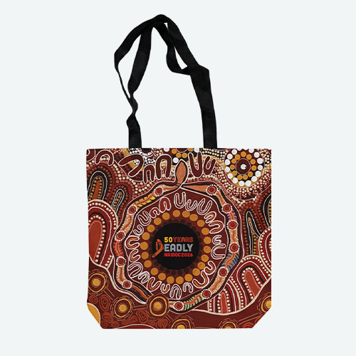 Sustainable tote bags showcasing Kevin's artwork 'Ochre'