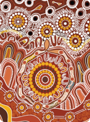 Kevin Bynder's painting 'Ochre' symbolises the strong spiritual role that ochre has to different First Nations communities, and honours over 60,000 years of survival
