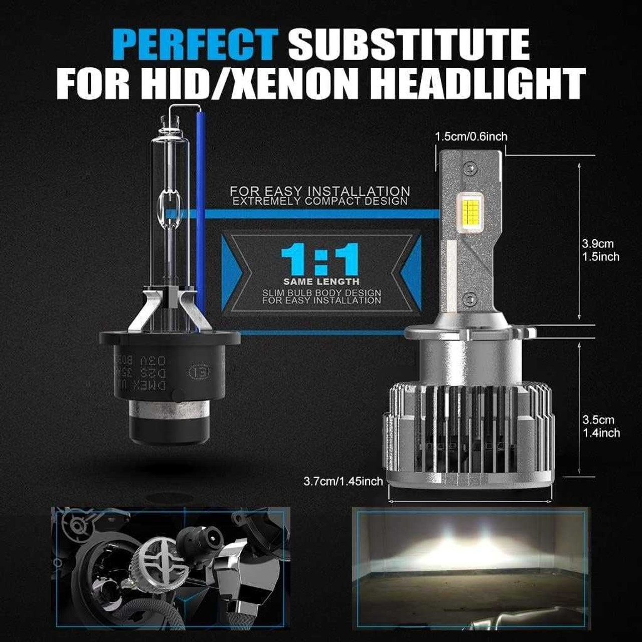 D2S D2R D2C D2 Xenon HID to 6000K LED Conversion Bulbs