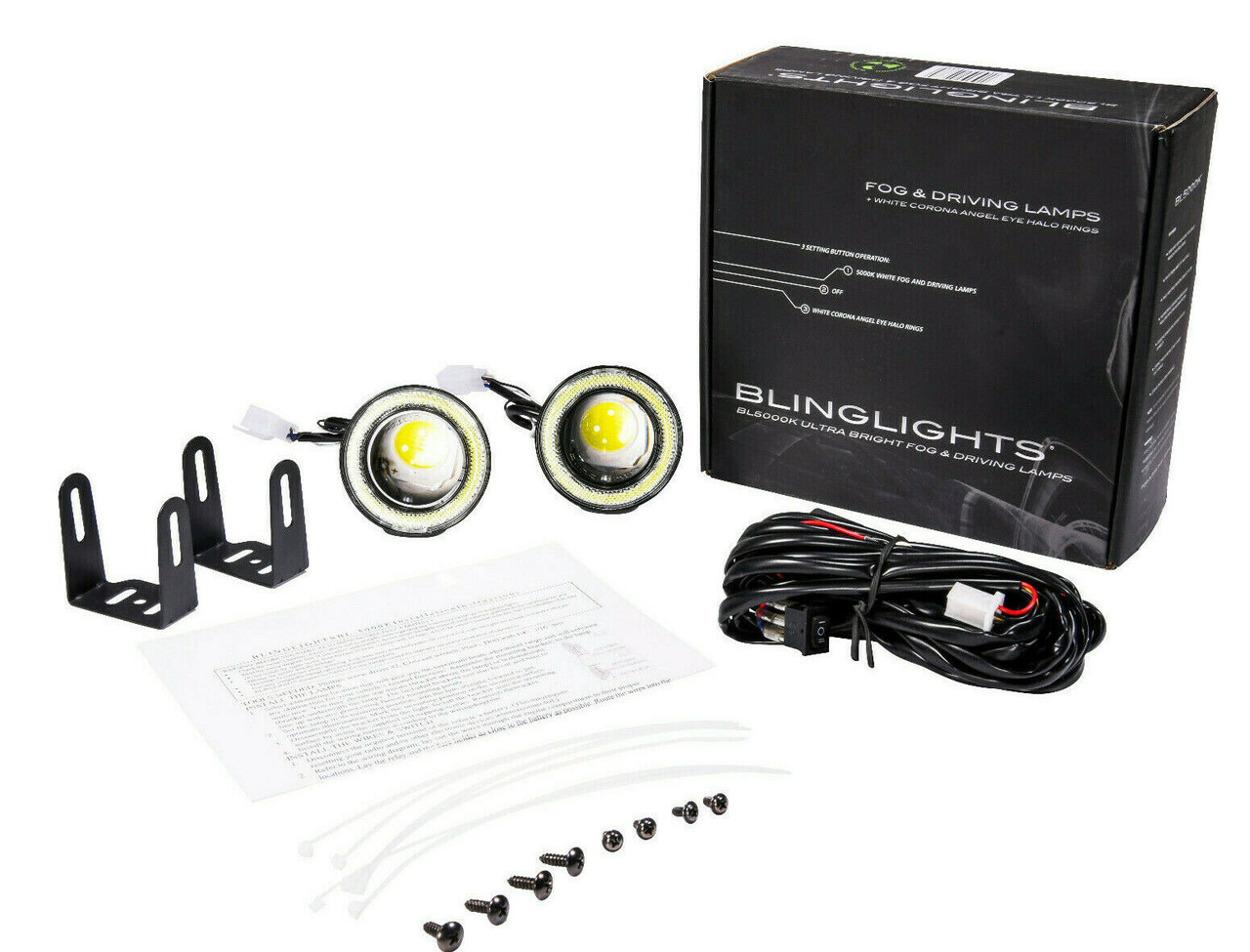 Upper Nose White LED Halo Fog Lights for Ford Mustang Eleanor Shelby Fastback