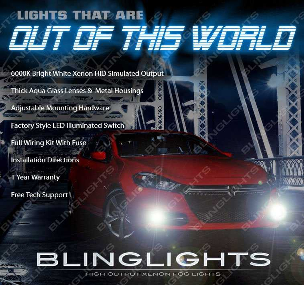 2013 2014 2015 Dodge Dart Xenon Fog Driving Lights Kit Lamps Harness Switch Relay