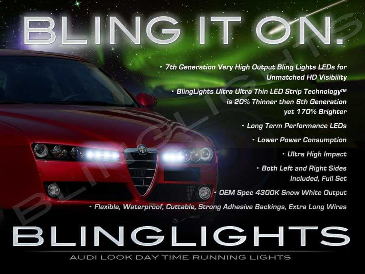 Alfa Romeo 159 LED DRL Light Strips for Headlamps Headlights Head Lamps Day Time Running Lights