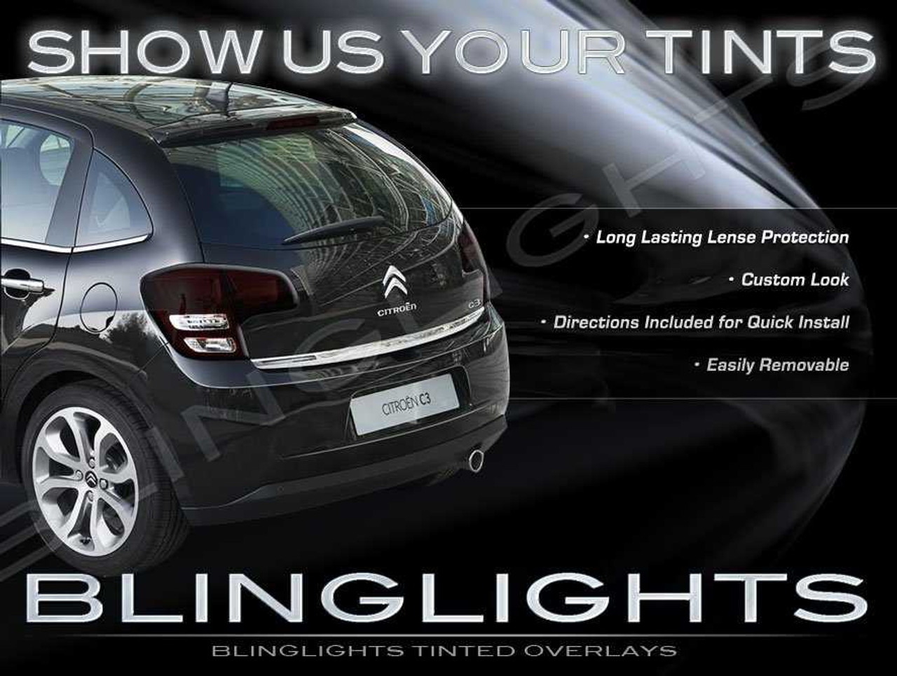 2009 2010 2011 2012 Citroën C3 Tint Smoked Overlays Film for Taillamps Taillights Tail Lamps Lights