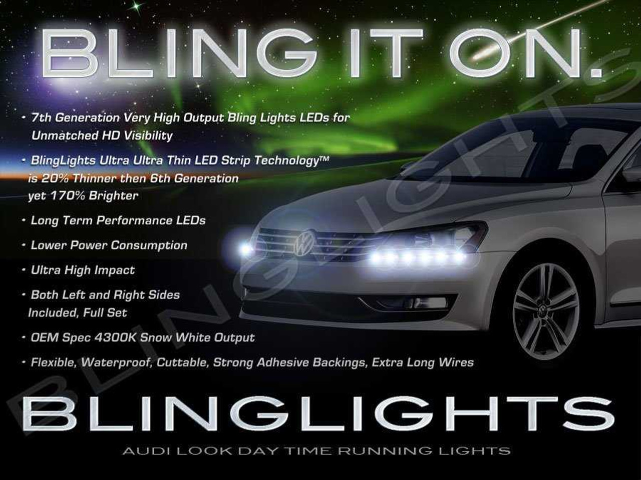 2011 2012 2013 Volkswagen VW Passat B7 NMS LED DRL Strips Day Time Running Lamps Strip Lights