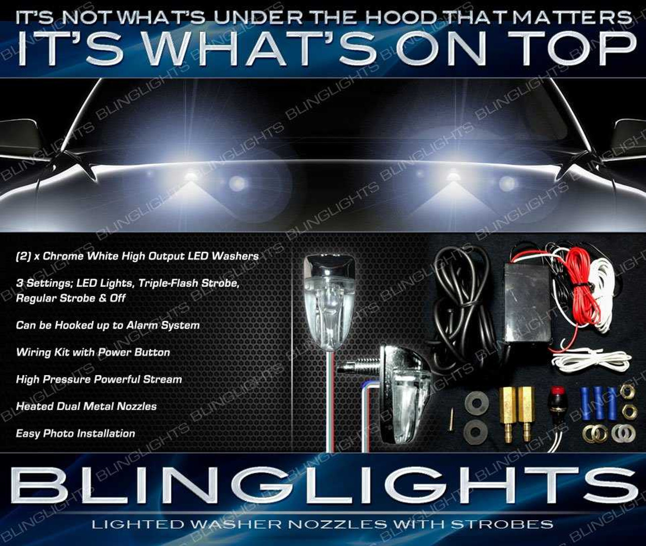 Dodge Avenger LED Strobe Washers Hood Nozzles Windshield Sprayers Lights Bonnet Lamps Strobes