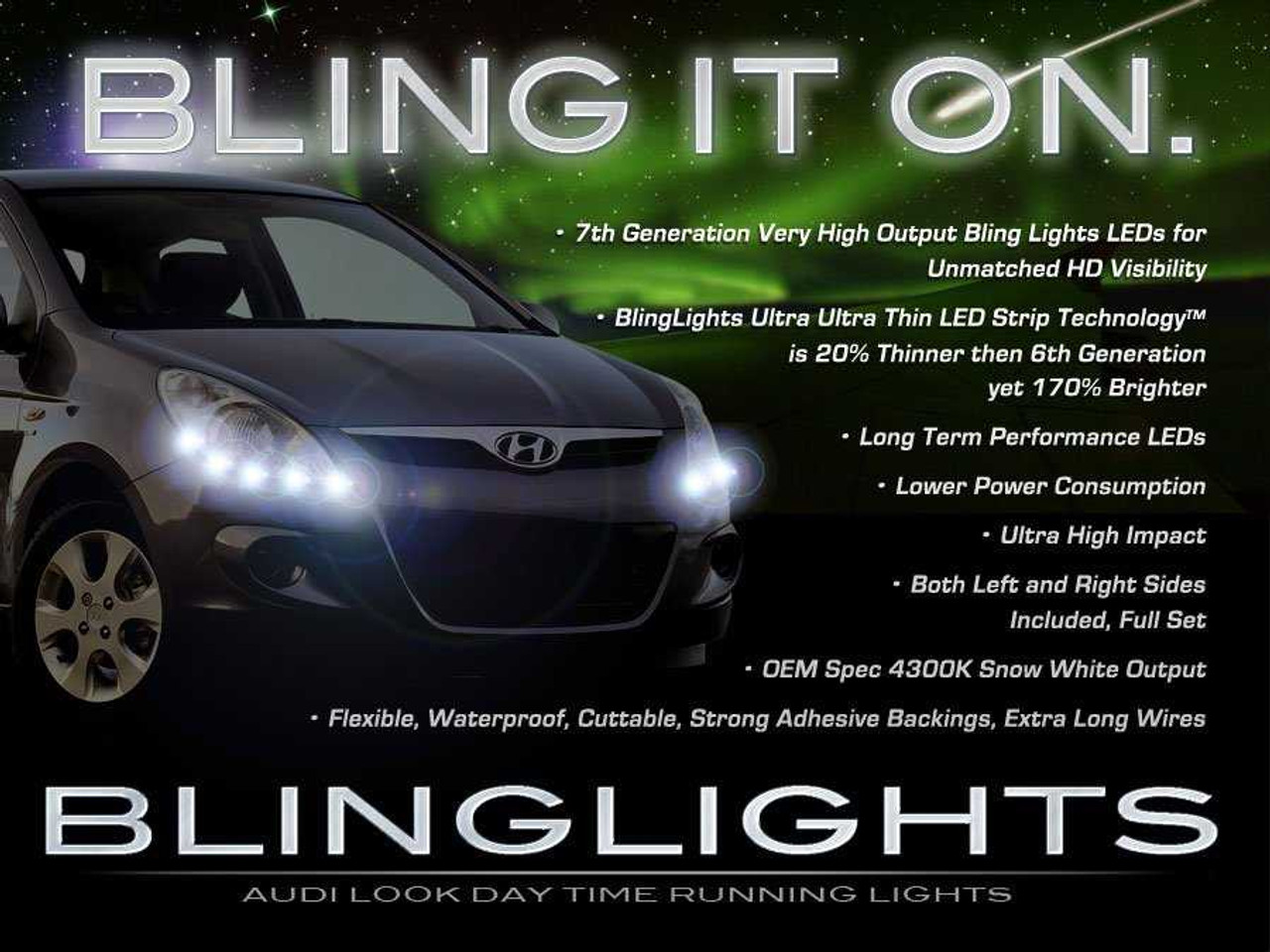 Hyundai i20 ix20 LED DRL Light Strips Headlamps Headlights Head Lights Strip Lamps LEDs DRLs