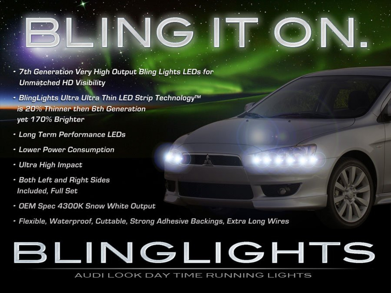Mitsubishi Lancer LED DRL Head Light Strips Day Time Running Lamp Pair Set