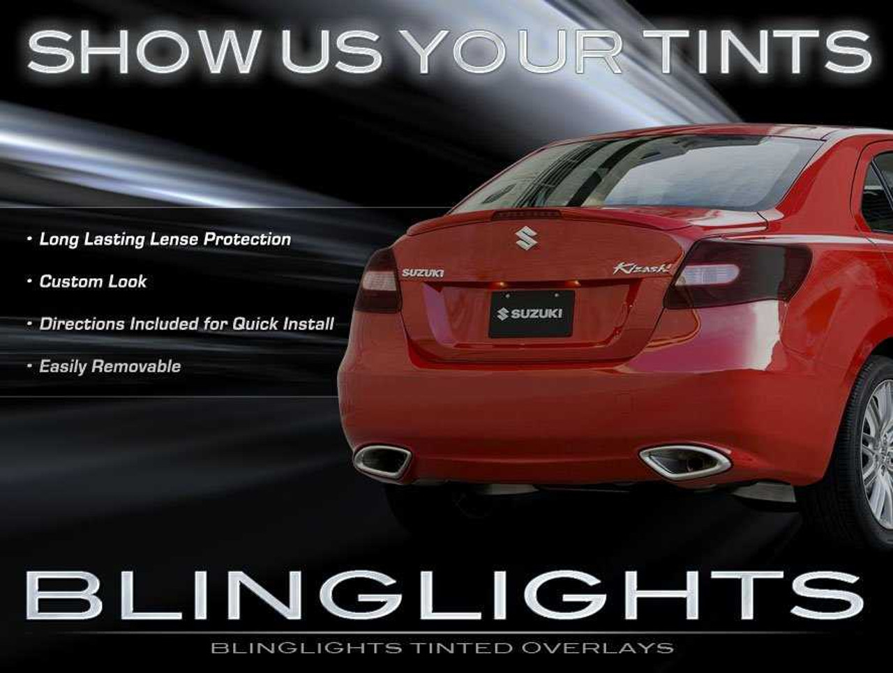 2010 2011 2012 Suzuki Kizashi Smoked Tinted Film Taillamps Taillights Tail Lamps Lights Overlays