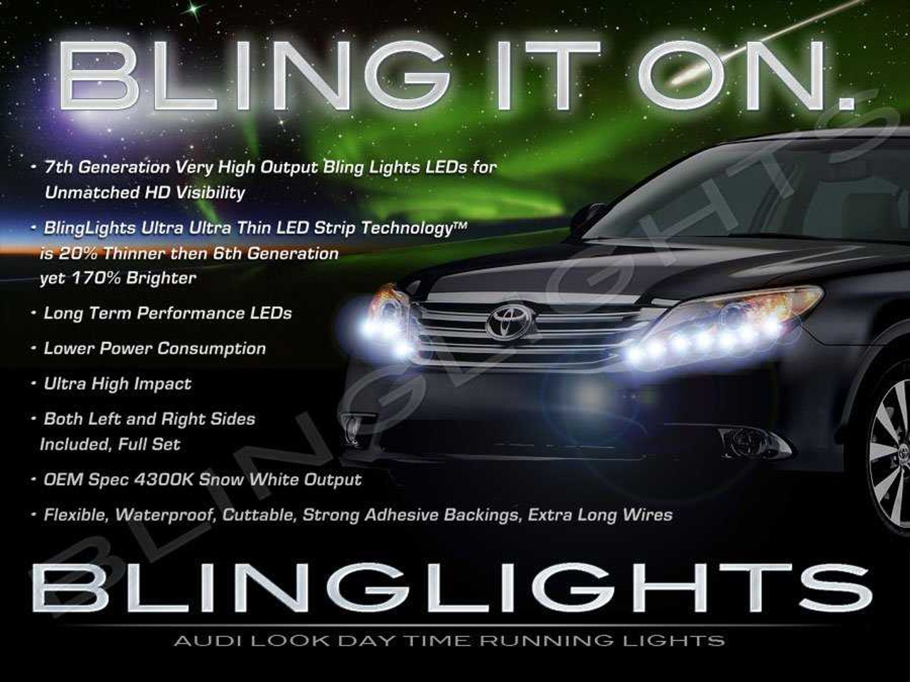 Toyota Avalon LED DRL Strips for Headlamps Headlights Head Lamps Day Time Running Strip Lights