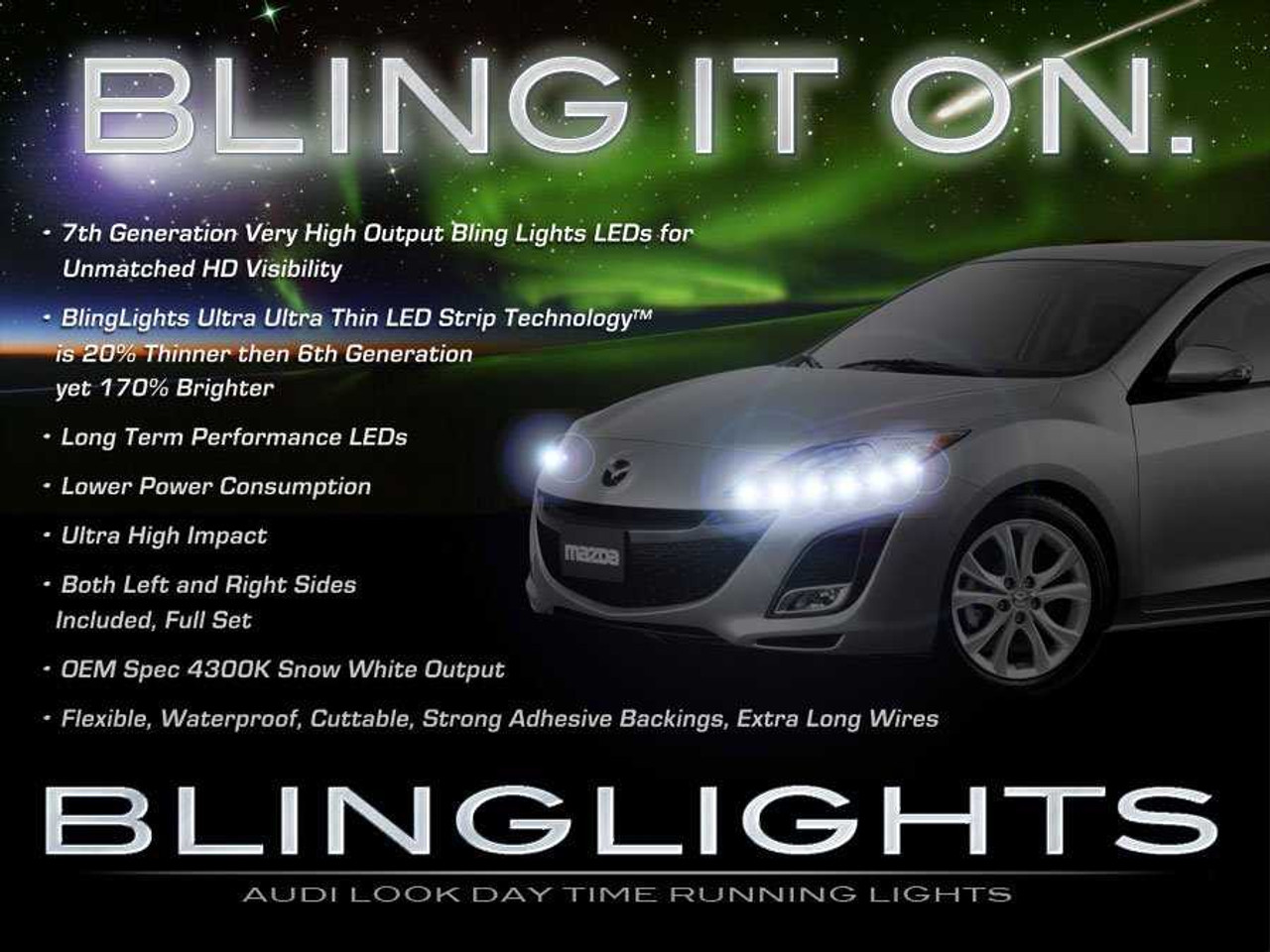 Mazda3 LED DRL Day Time Running Lamp Head Lights Strips Kit