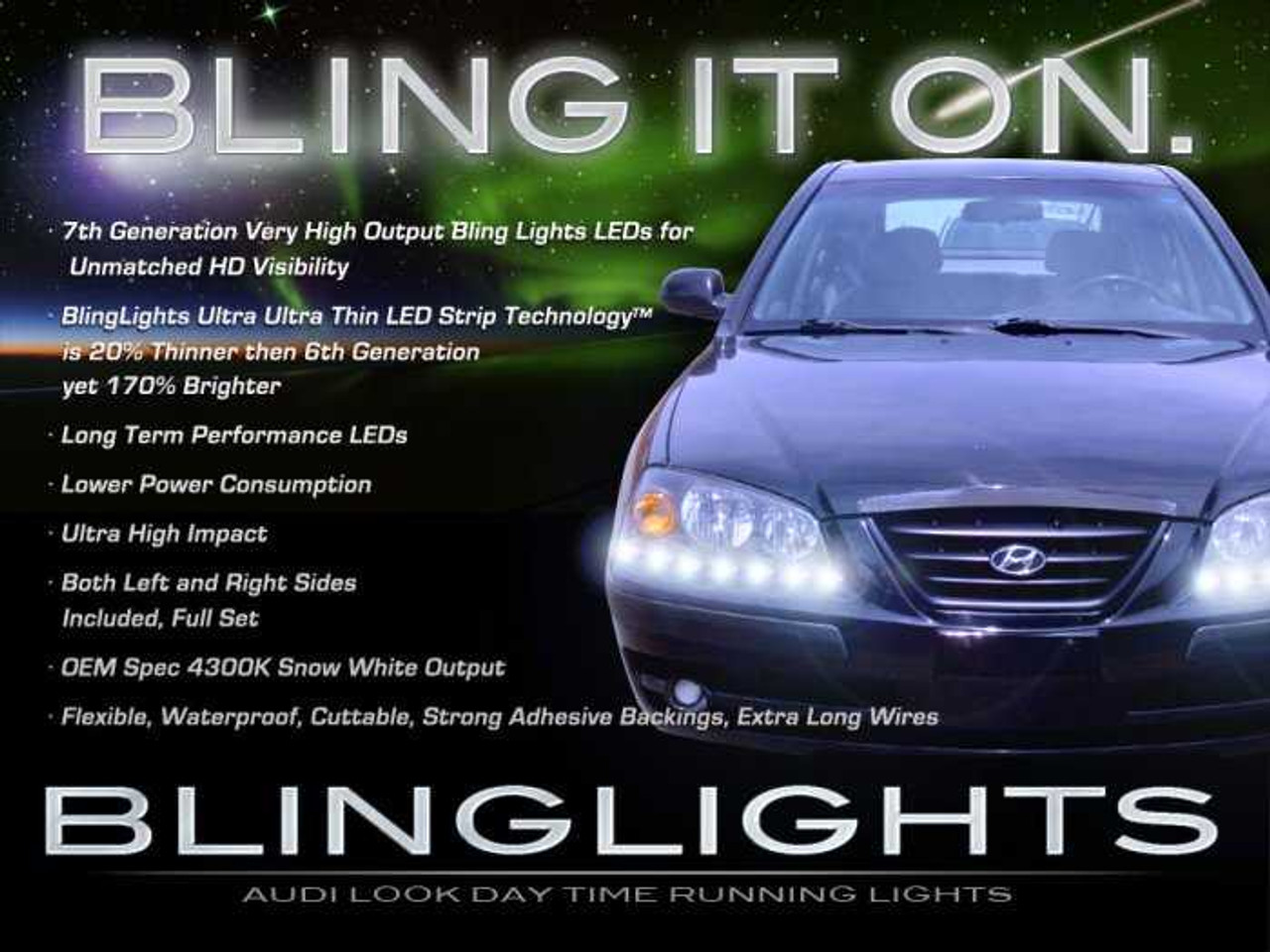 2004 2005 2006 Hyundai Elantra LED Head Light Strips DRL Day Time Running Lamp Kit