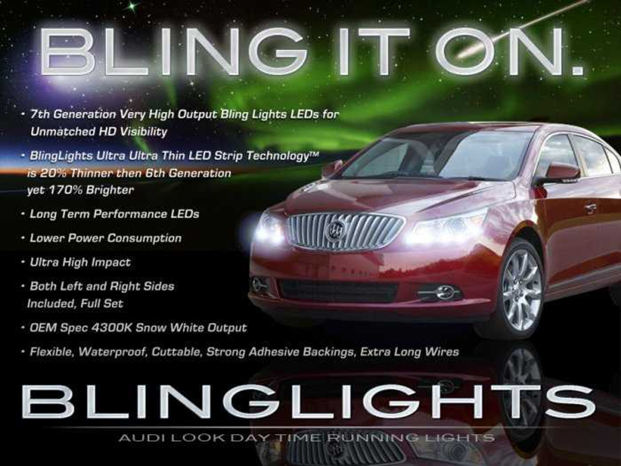 Buick LaCrosse LED DRL Light Strips for Headlamps Headlights Head Lights Day Time Running Lamps