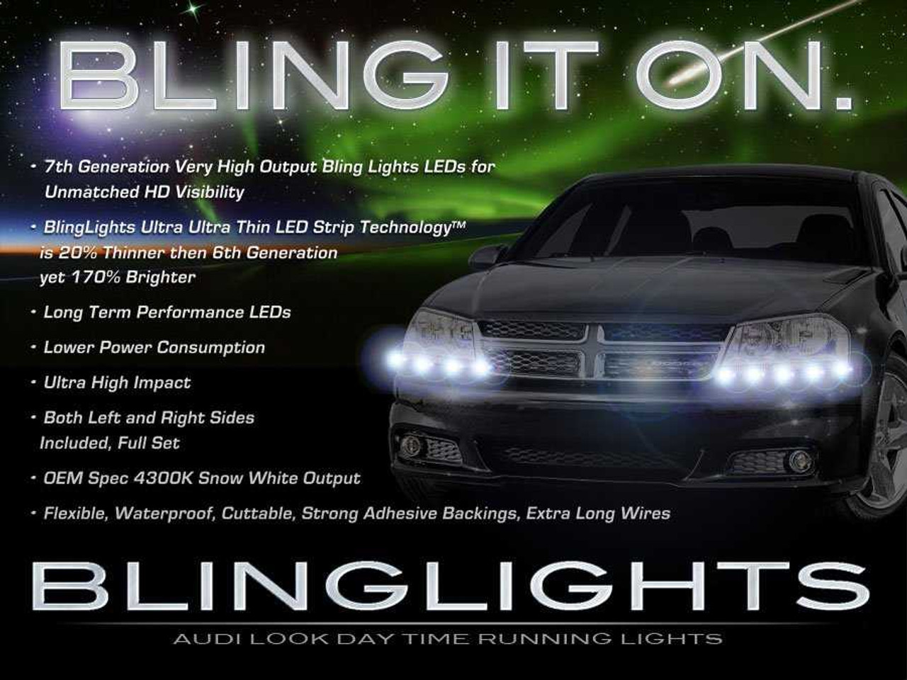 Dodge Avenger LED DRL Strip Lights for Headlamps Headlights Head Lamps LEDs Light Strips DRLs