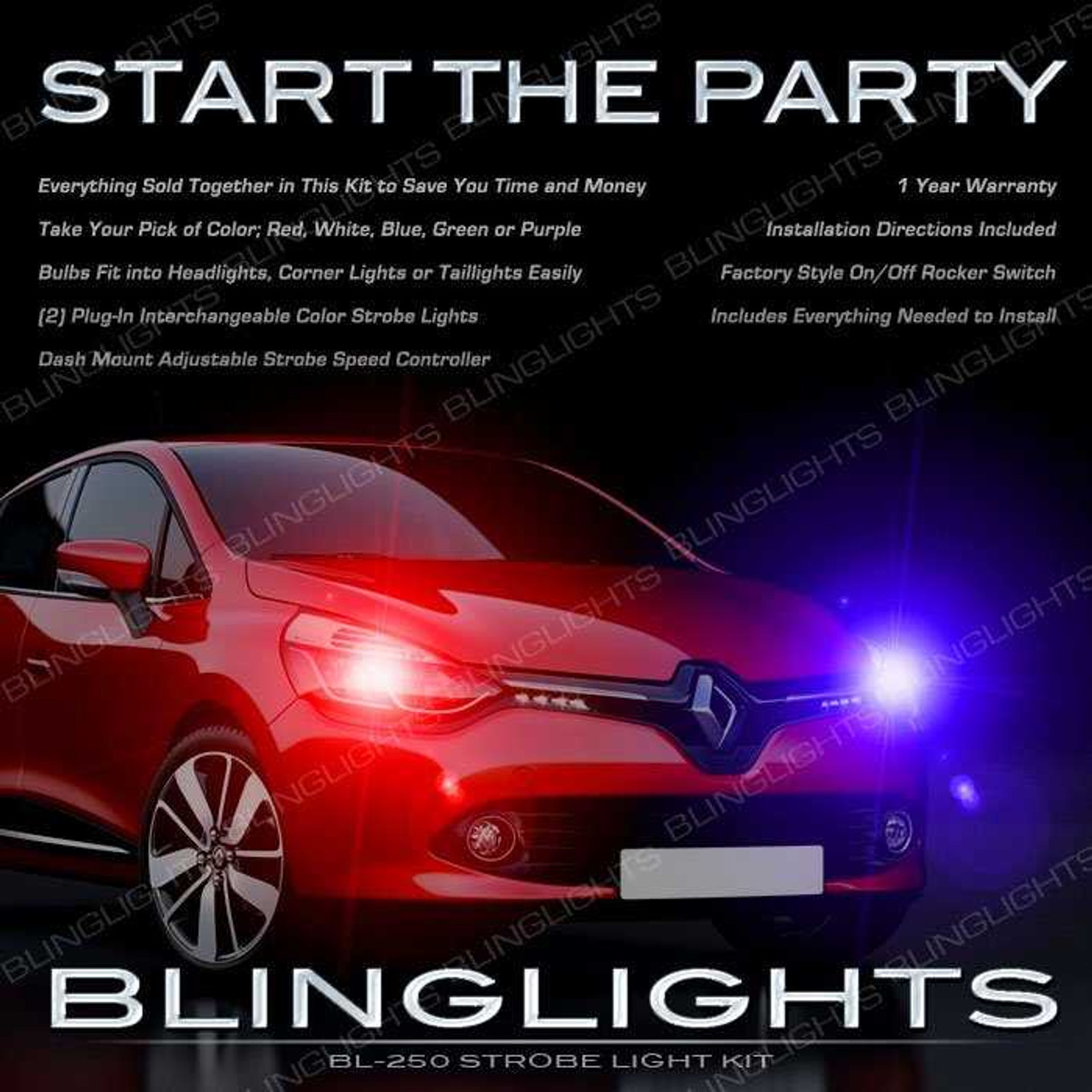 Renault Clio Head Lamps Strobe Light Kit red white blue green and purple