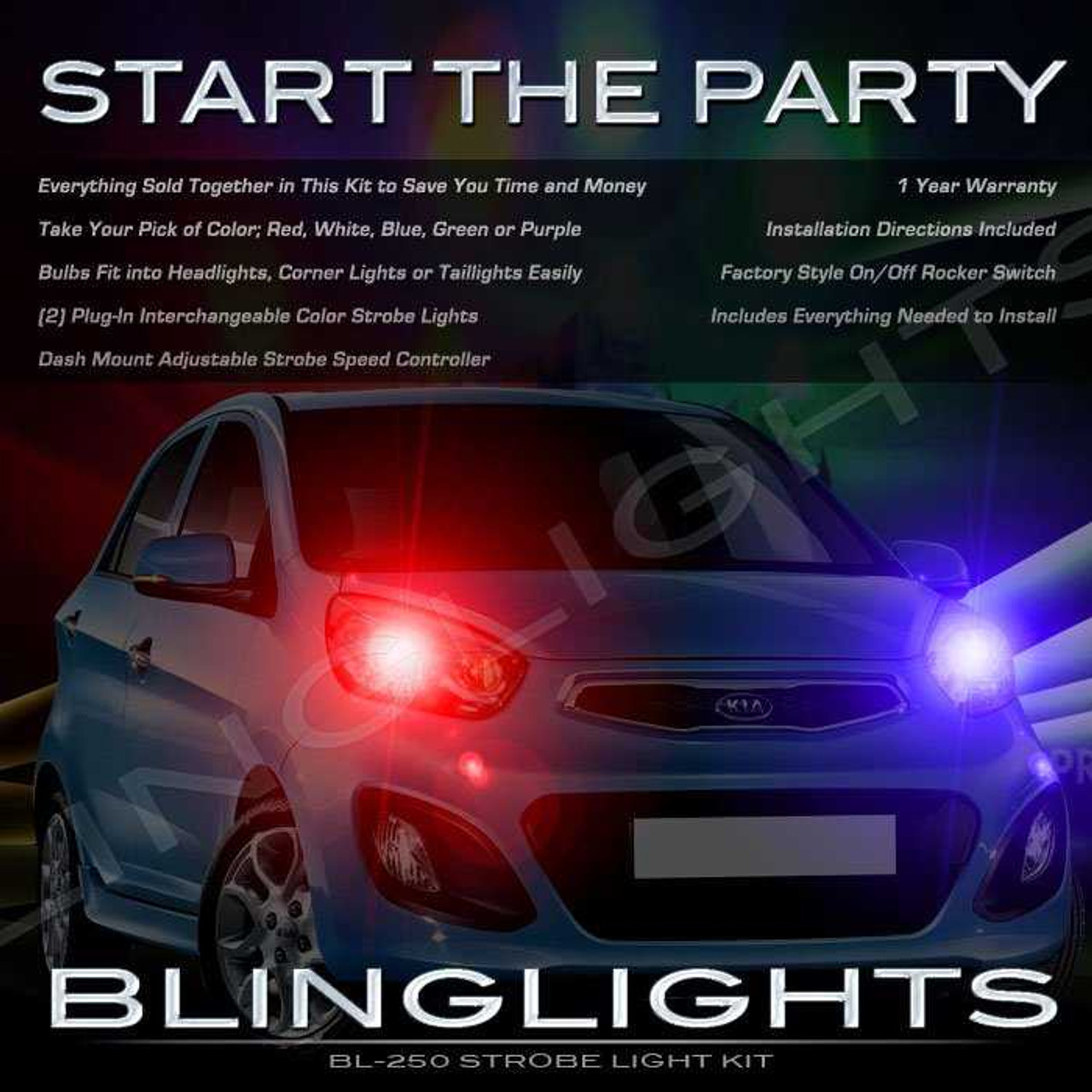 Kia Picanto Strobe Police Light Kit for Headlamps Headlights Head Lamps Strobes Lights