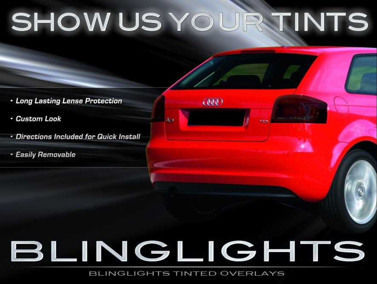 Audi A3 Tinted Tail Lamps Lights Overlays Kit Smoked Film Protection