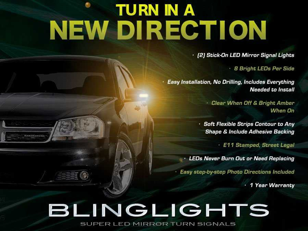 Dodge Avenger LED Mirror Lights Turn Signal Lamp Kit Set