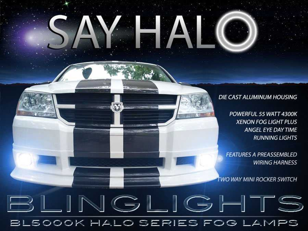 BlingLights Brand White Halo Fog Lights for 2008 2009 2010 Dodge Avenger