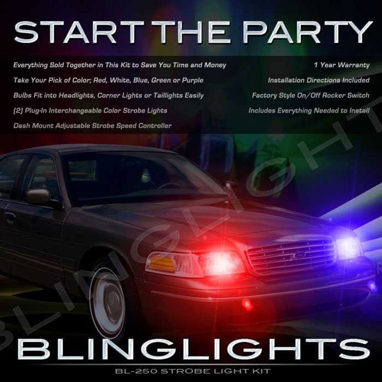 Blinglights Brand Strobe Lights for 2003 2004 Mercury Marauder Head or Tail Lamps