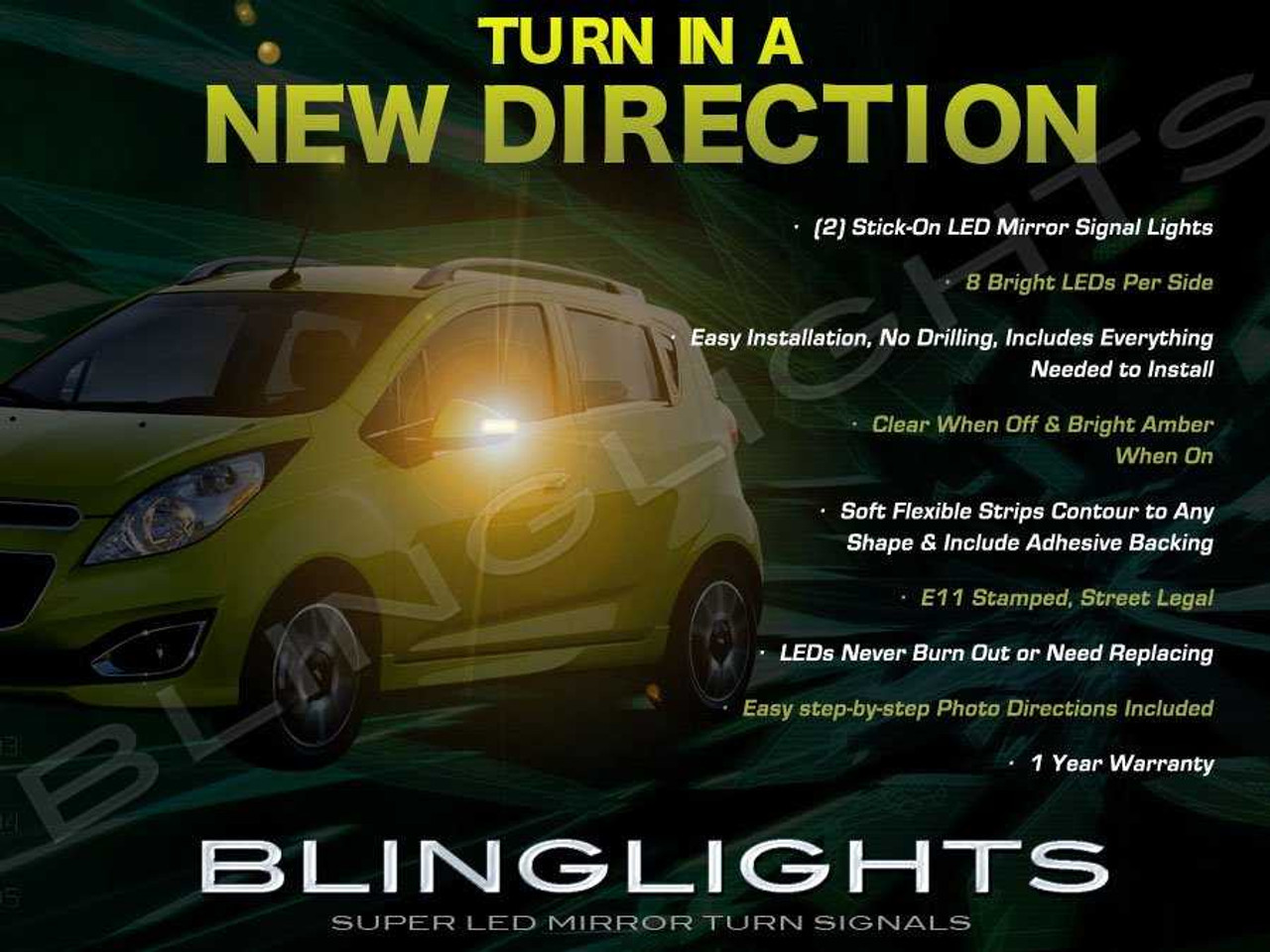 BlingLights Brand Sideview Mirror Addon Turnsignals compatible with Chevrolet Spark