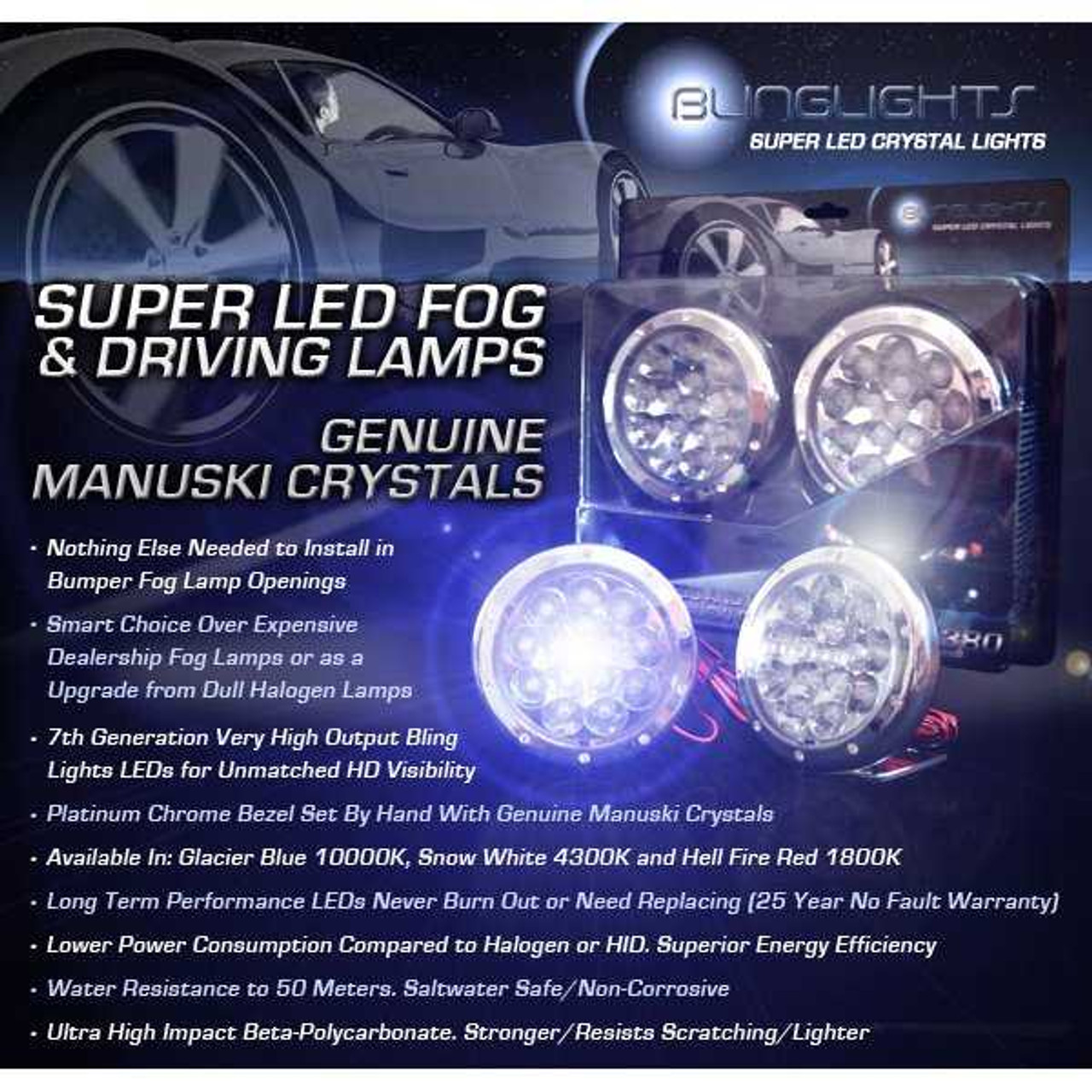 Lotus Elise Exige LED Fog Lamps Driving Lights Kit Foglamps Foglights Drivinglights