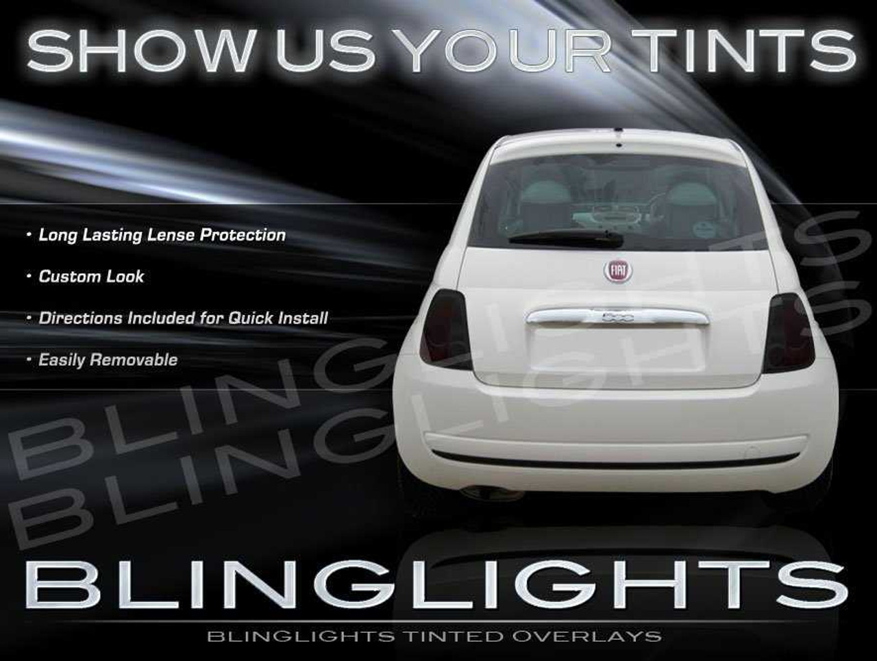 Fiat 500 Smoked Tinted Protection Overlays Film for Taillamps Taillights Tail Lamps Lights