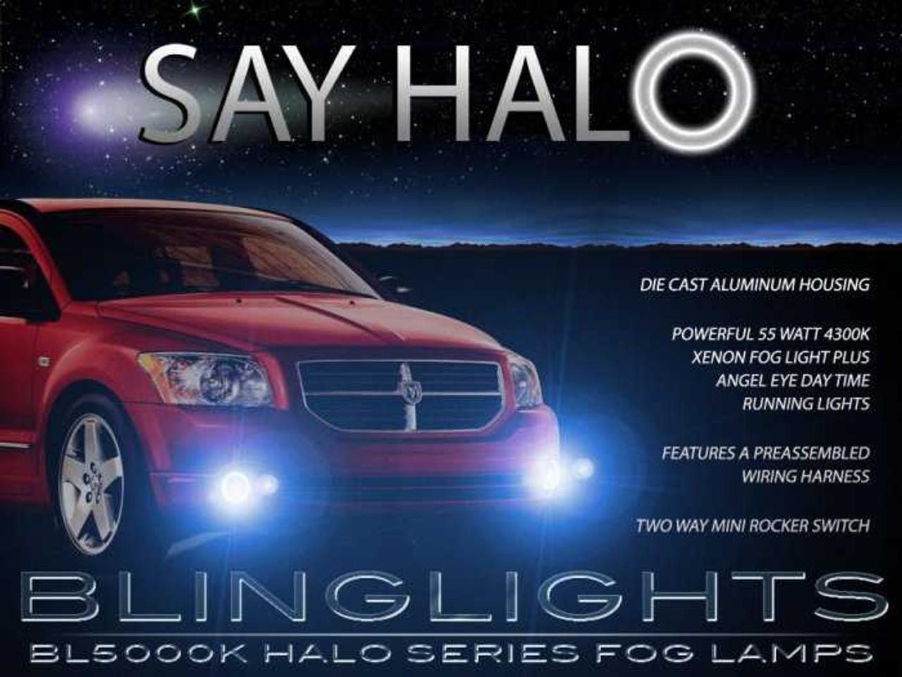 LED Halo Fog Lights for 2007 2008 2009 2010 2011 2012 Dodge Caliber