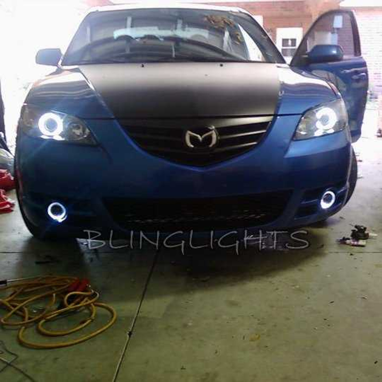 Blue Halo Fog Lamps Lights Kit for 2004 2005 2006 Mazda3 Mazda 3 Sedan